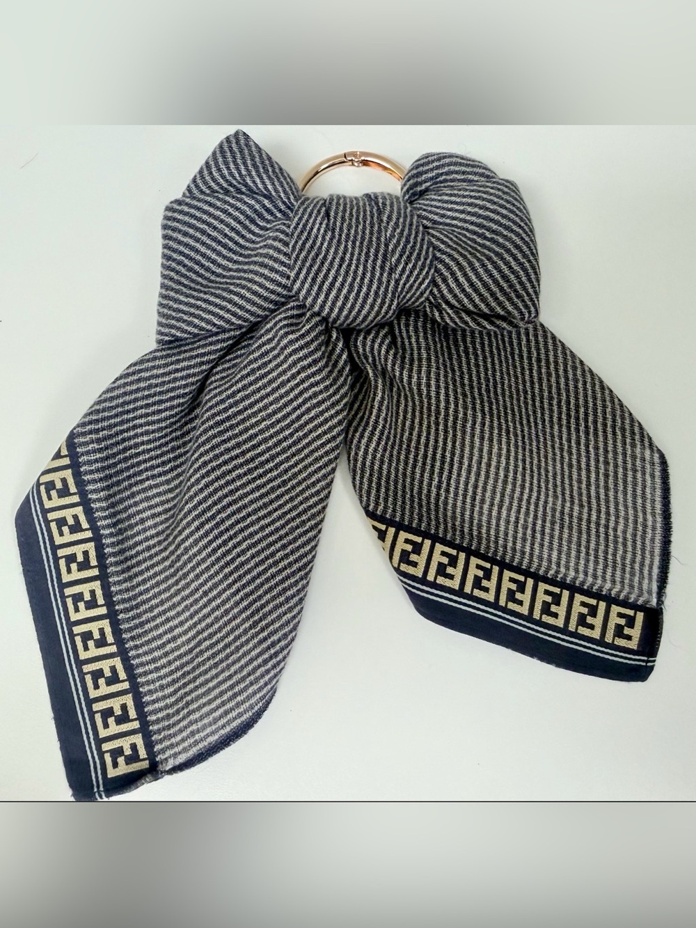 FENDI Vintage Y2K Signature FF Monogram Handkerchief Scarf Bow Charm Hair-Clip